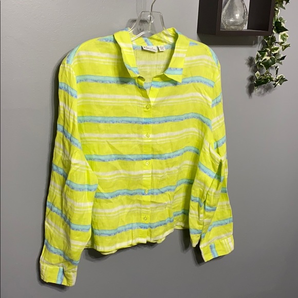Kim Rogers Tops - Kim Rodgers Striped Boxy Button Down sz LP